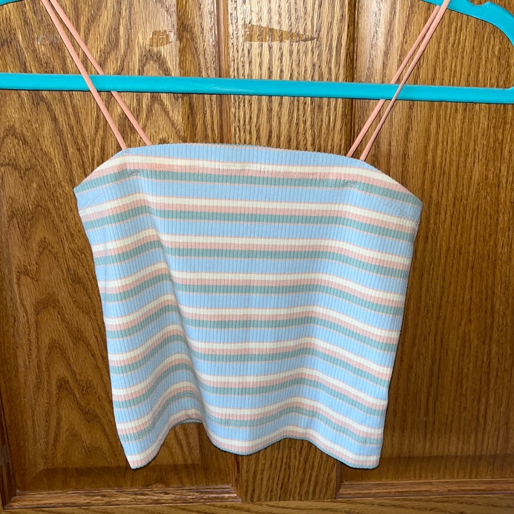 American eagle blue stripped crop top